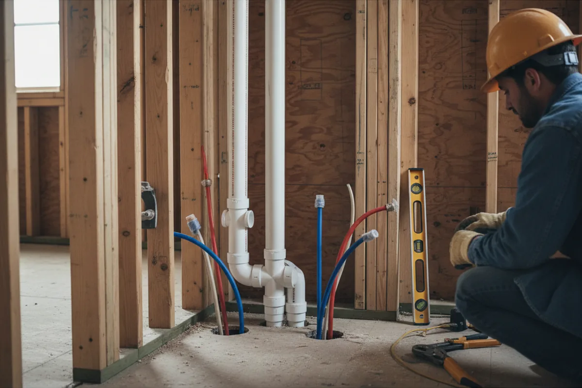 Drain and supply rough-in during Leak Detection in Smock