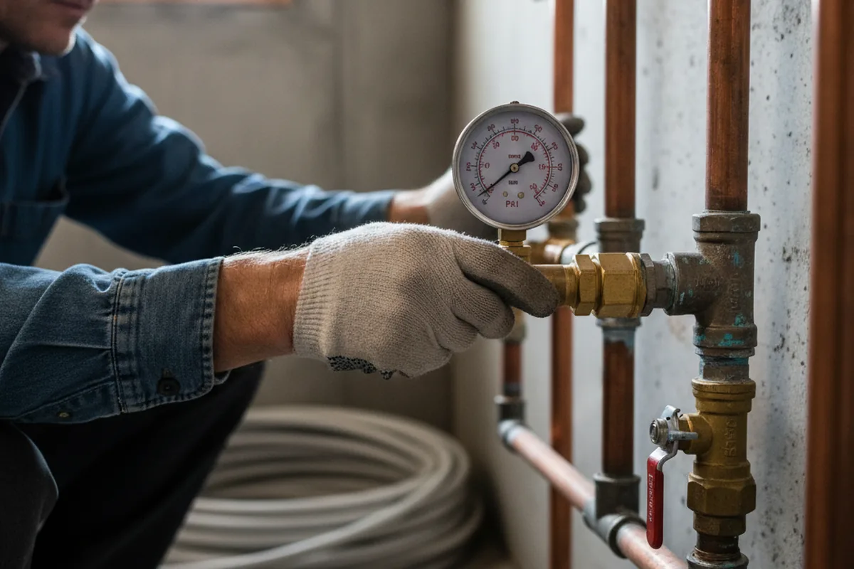 Pressure testing a repaired line during Water Line Repair in Smock